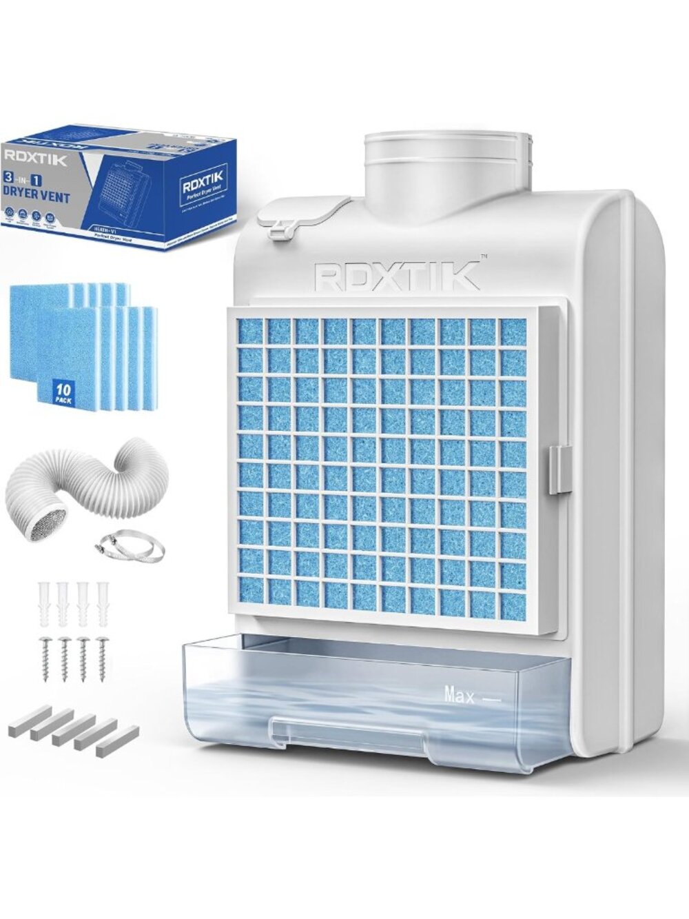 3-in-1 Indoor Dryer Vent Kit with 10 Polyester Filters & Stainless Steel Screen